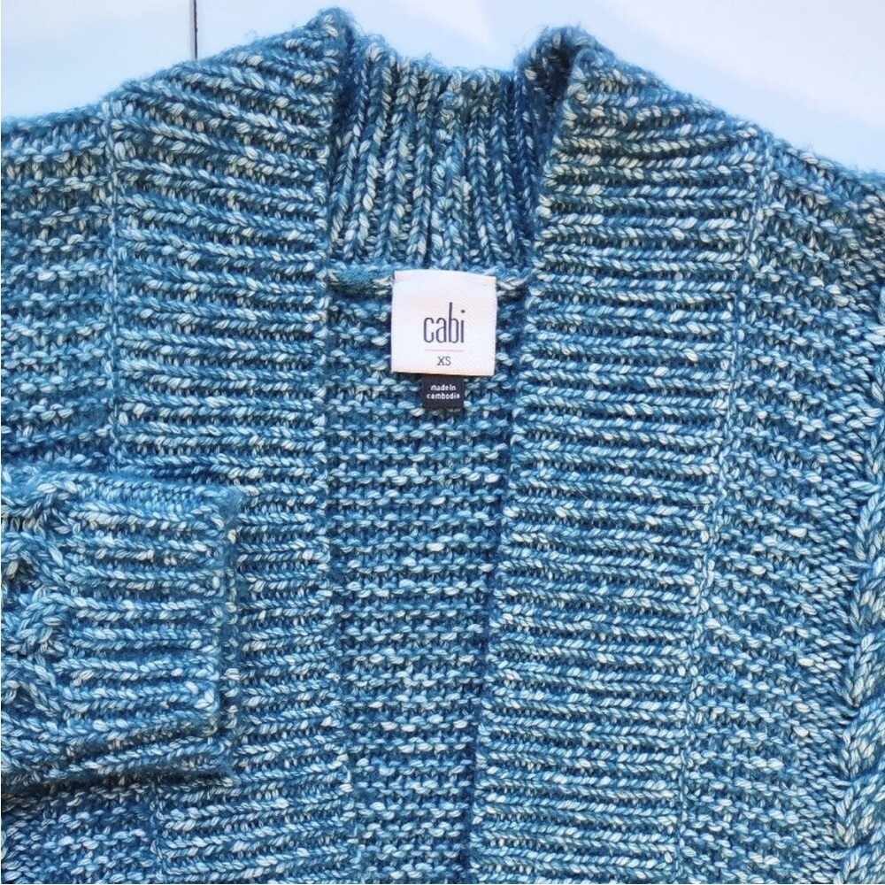 Cabi Astral Chunky knit boho boxy open front cardigan sweater blue turquoise - Picture 5 of 6